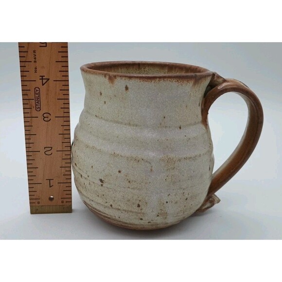Vtg Art Pottery Mug Signed Lytle Potbelly Tan & Brown - Picture 8 of 10